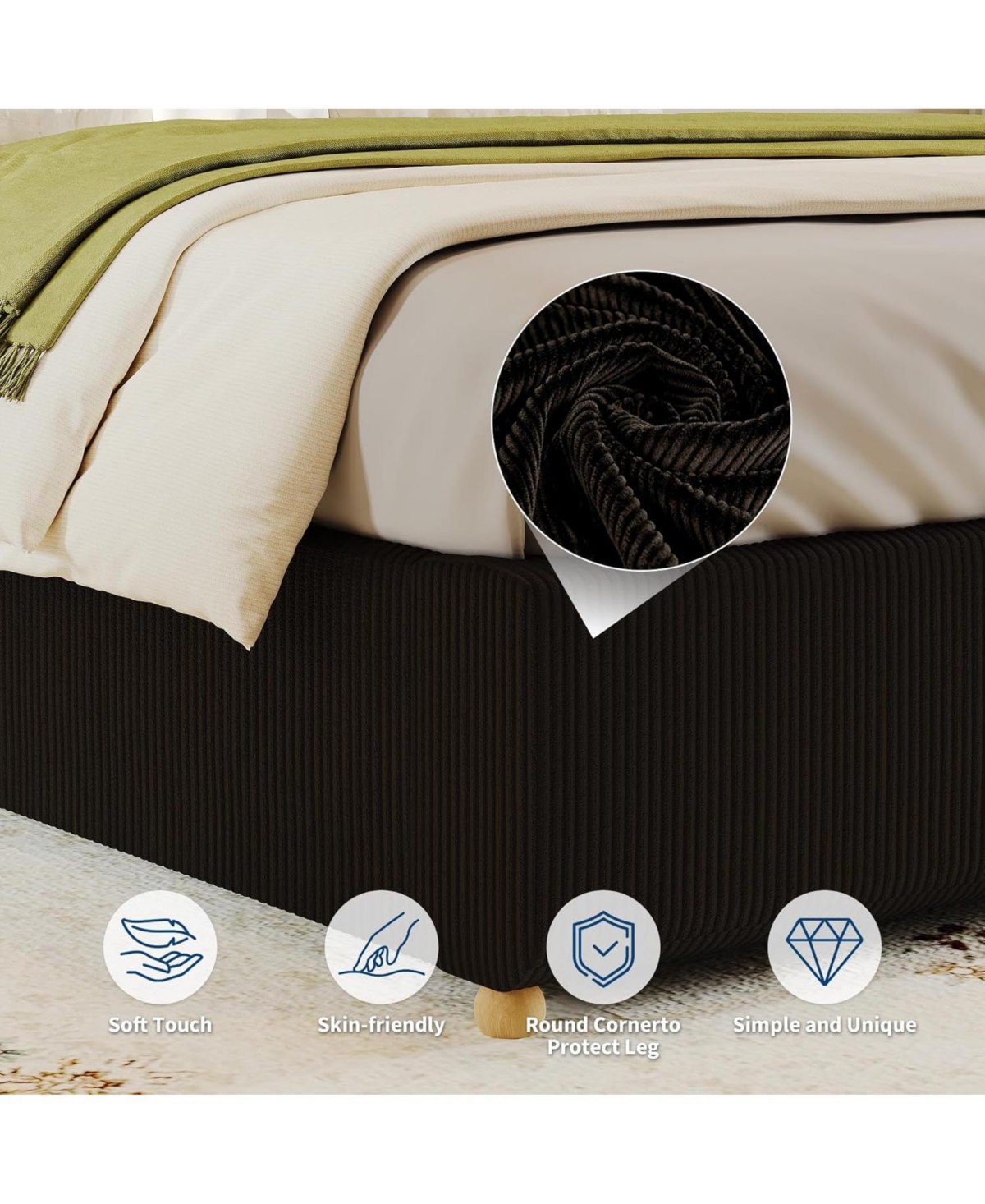 gaomon Platform Bed Frame with Upholstered Headboard and Wooden Slats Support