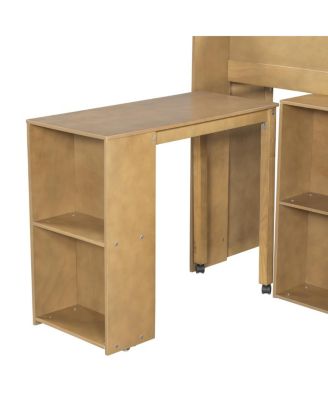  Wood Full Size Loft bed with Multiple Storage Shelves, Desk and LED