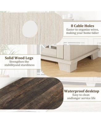 Farmhouse TV Stand for 81 Inch, Mid Century Modern Entertainment Center with LED Lights and Storage, Wooden Media Console Cabinet