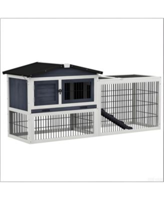 Secure Outdoor Cat Hutch - Ventilated Wooden Shelter with Wheels，Dark Grey