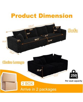 Plush Corduroy 4-Seat Sofa, Modern Comfy Cloud Couch with Soft Pillows