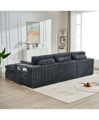  Luxury Ribbed Chenille Upholstered Modular Sectional Sofa with Ottoman-Gray