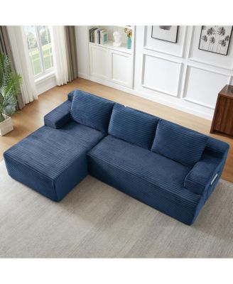 L-Shaped Cloud Sectional Sofa, Deep Seat, Modular Sleeper, Blue