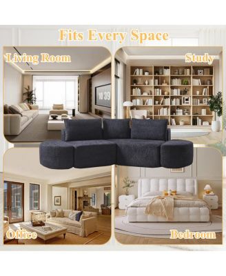 106.3" V-shaped modular sofa set in chenille fabric with pillows & ottomans