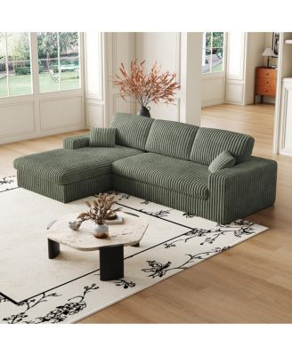 Modern Corduroy Modular Sofa, Recliner Seat, 2-in-1 L-Shaped Sofa with Pillows