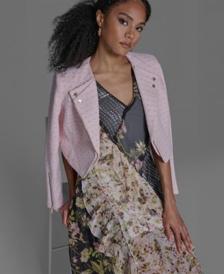 Women's Crewneck Textured Cropped Moto Jacket