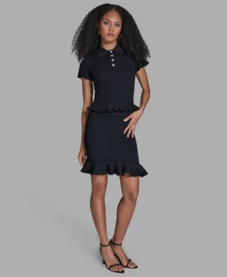 Women's Ruffle Hem Short-Sleeve Polo Sweater