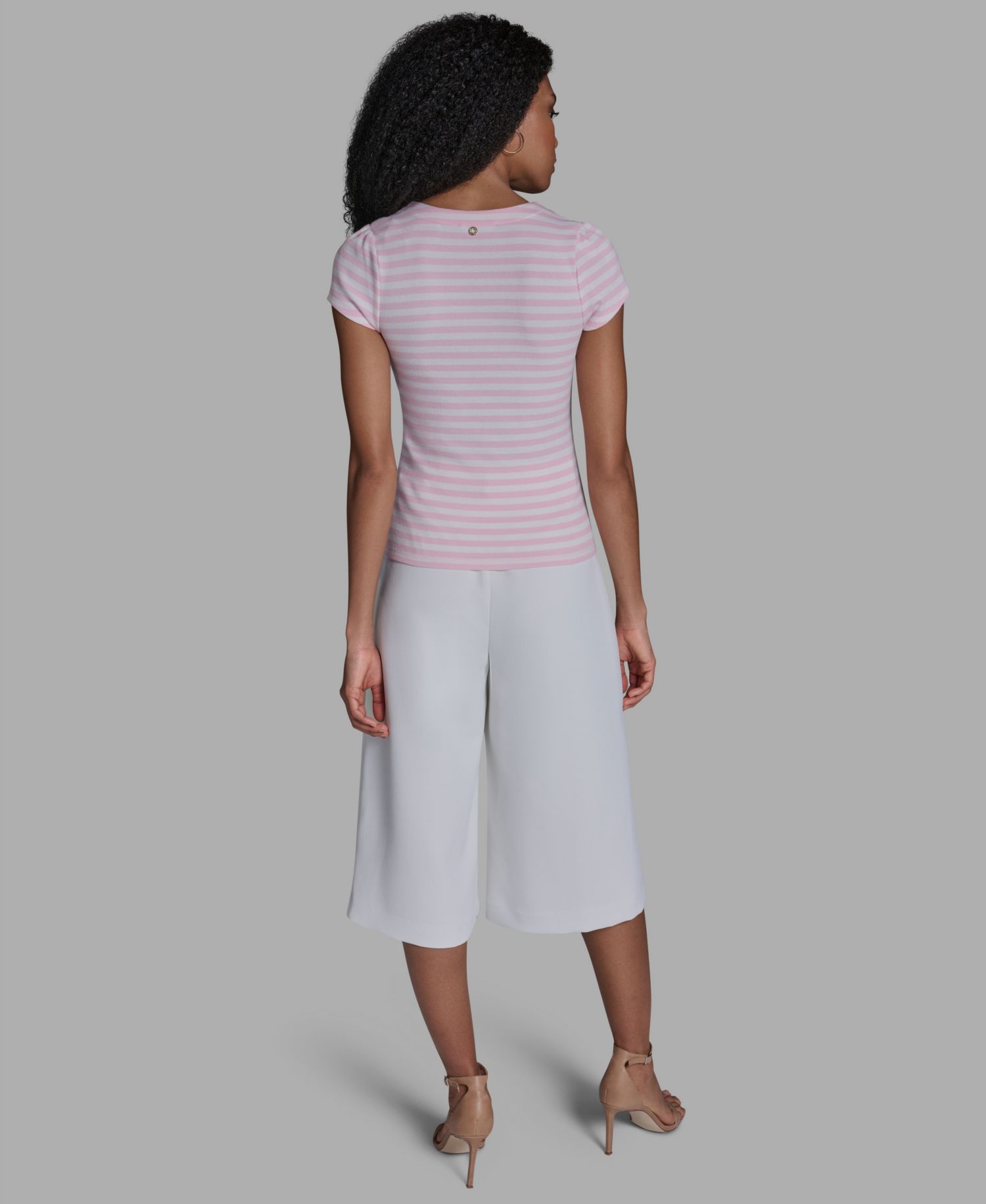 Women's Short-Sleeve Square Neck Striped Top
