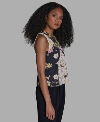 Women's V-Neck Sleeveless Mix Print Top