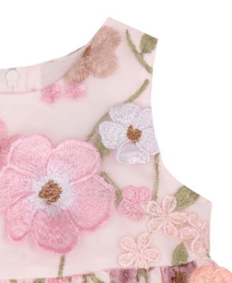 Baby Girls' 3D Flower Applique Round Neck Dress and Panty, 2-Piece Set