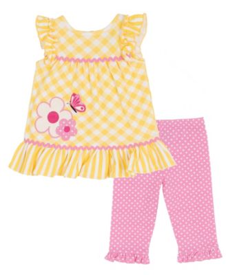 Baby Girls' Check Applique Round Neck Top and Leggings, 2-Piece Set