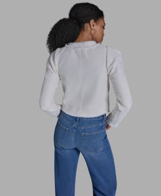 Women's Crewneck Button-Front Tweed Jacket