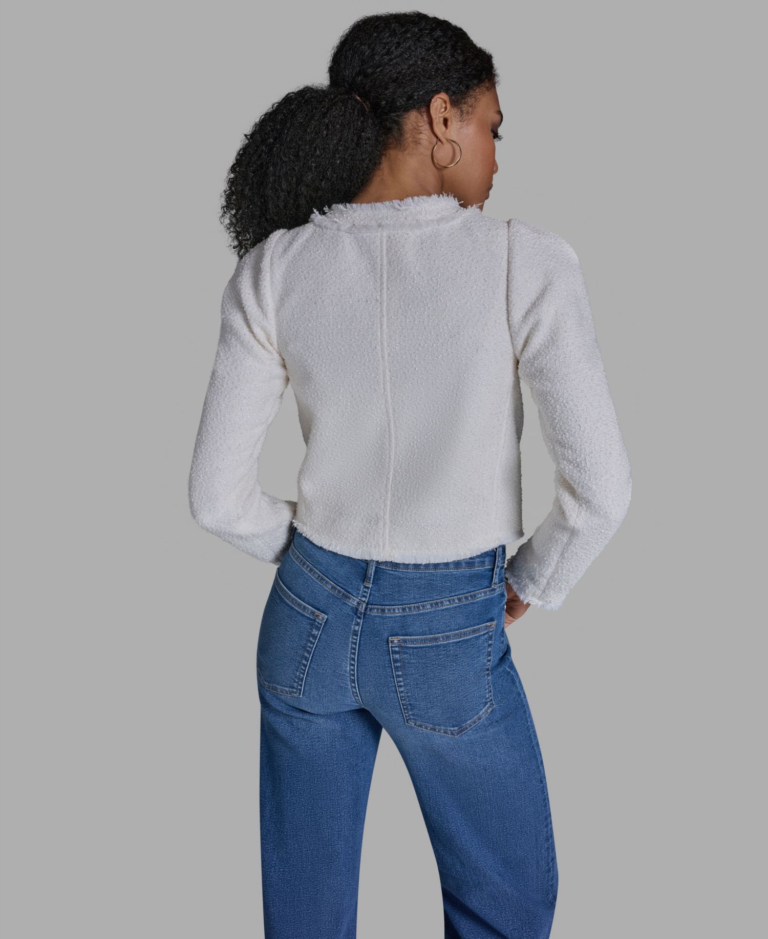 Women's Crewneck Button-Front Tweed Jacket