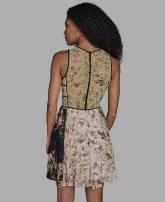 Women's Crewneck Mix Print Mini Dress