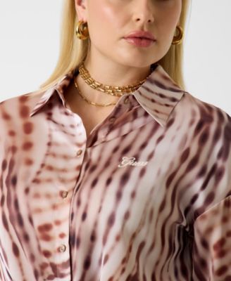 Women's Longs Sleeve Jun Tie-Front Printed Shirt