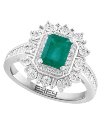EFFY Collection - Emerald (7/8 ct. t.w.) & Diamond (1/2 ct. t.w.) Ring in 14k White Gold (Also Available in 14k Yellow Gold)