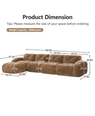 L-shaped Velvet Tufted Sofa with Movable Ottoman, Camel