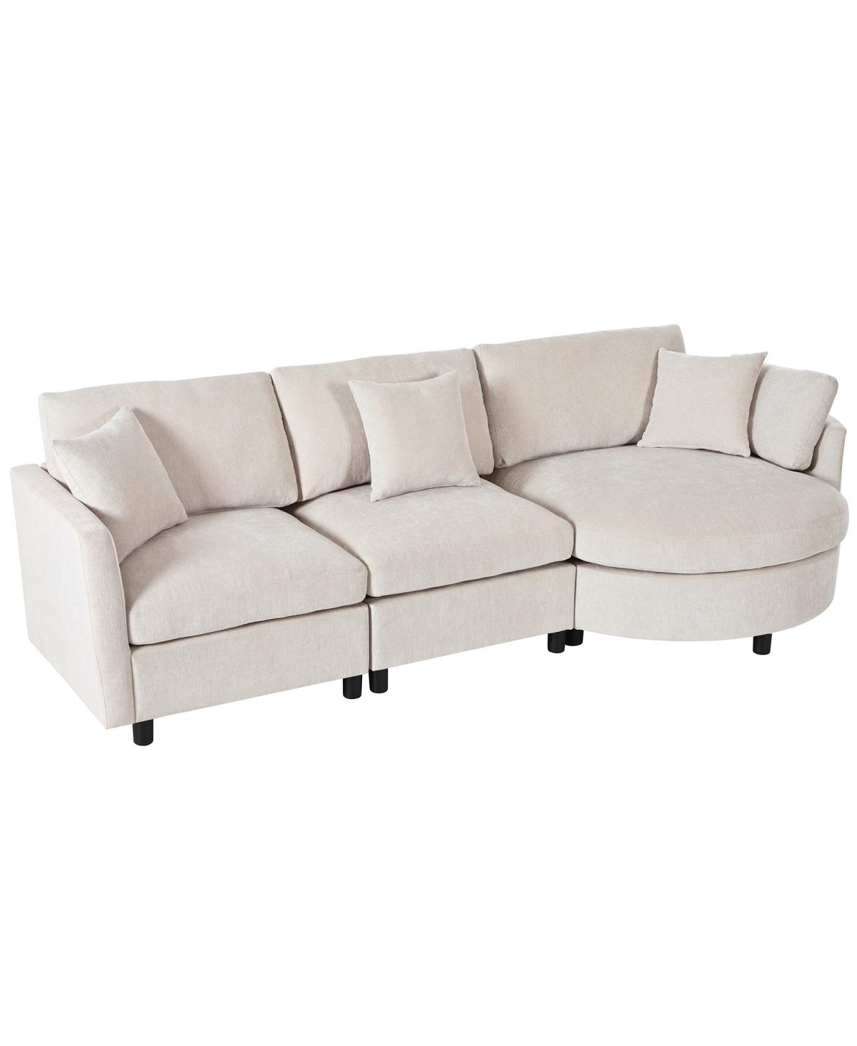 Streamdale Furniture 105" Chenille 3-Piece Sectional Sofa w/ Curved Chaise & 3 Pillows