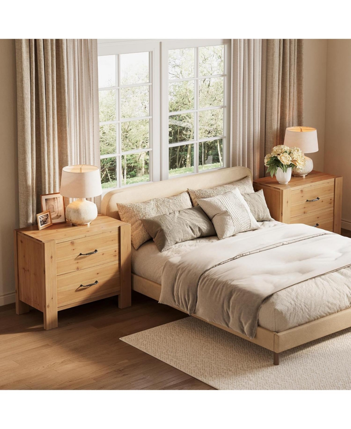 Tribesigns Solid Wood Oversized Nightstand with 2 Drawers, Bedside Table End Tables for Living Room, Large Wide Modern Night Stand with Drawers