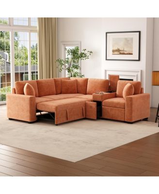 L-shaped Convertible Sofa Bed Modular Sectional with Pull-Out Bed