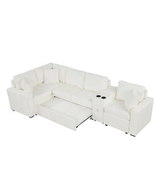 L-shaped Convertible Sofa Bed Modular Sectional with Pull-Out Bed