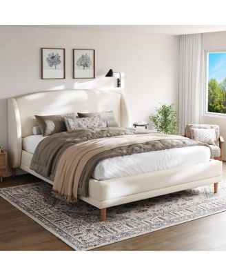 California King Boucle Upholstered Bed Frame
