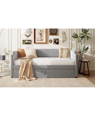 Twin Size Velvet Upholstered Daybed with Pop Up Trundle