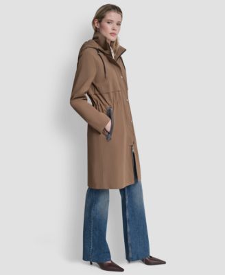 Women's Pleather Trim Anorak Rain Coat