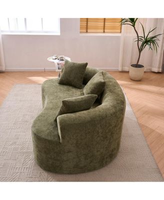 Crescent sofa, modern low-back, deep cushions, self-inflating foam, 3-seater, no assembly (Green)