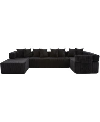 146" U-Shaped Convertible Sleeper Sectional Sofa, 5 Seats, 8 Pillows