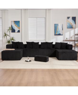 146" U-Shaped Convertible Sleeper Sectional Sofa, 5 Seats, 8 Pillows