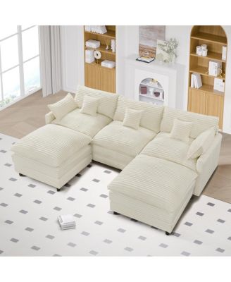 Seven-piece sofa set with console, coffee table & 6 pillows