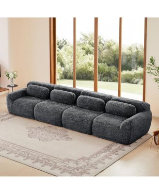 Dark Gray Boneless Sofa with Fluffy Plush Fabric & Ergonomic Design