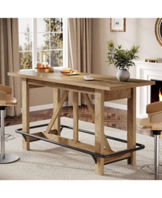 63" Bar Table, Long Counter Height Pub Dining Table with Footrest, Home Bar Furniture for Bar, Kitchen & Dining Room, Living Room