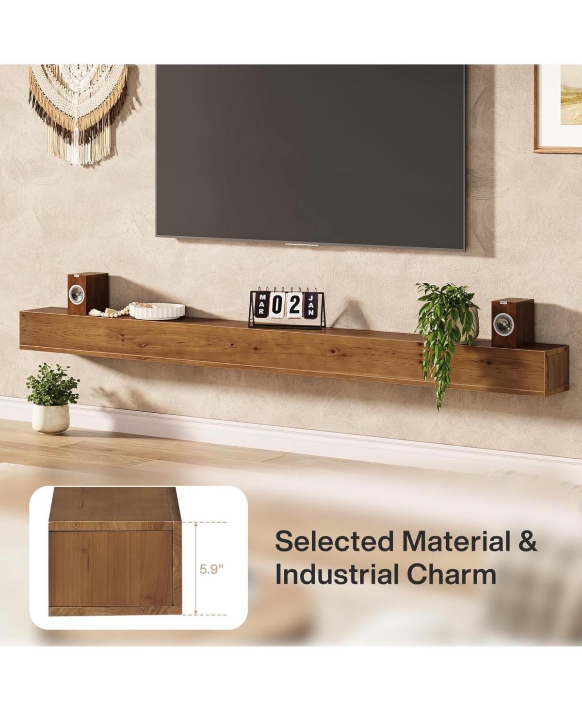 Tribesigns 74.8" Fireplace Mantel Shelf, Wall Mounted Floating Shelves for Wall, Wood Mantel Floating Shelf Storage Display Shelves