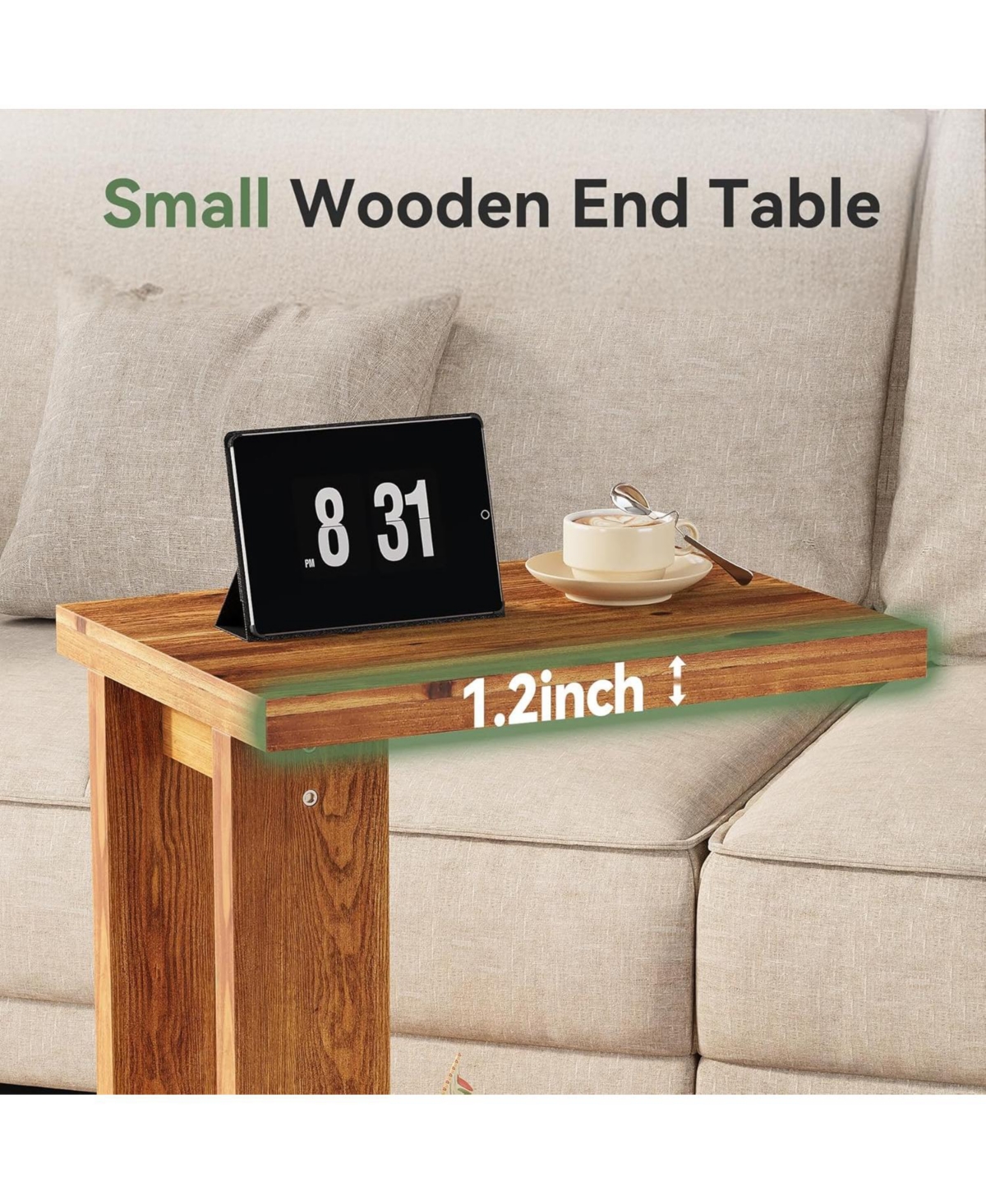 Tribesigns Solid Wood C-Shaped End Table Set of 2, Wooden Side Table for Sofa, 2-Tier Bedside Nightstand for Living Room, Bedroom