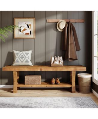 Solid Wood Entryway Bench, 55" End of Bed Bench, Long Indoor Dining Seat for Hallway, Bedroom, Living Room, Dining Room