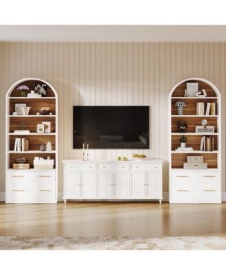 76.8" Tall Arched Bookcase Set of 2, 5-Tier Bookshelf with File Cabinet Drawer, Modern Freestanding Wooden Bookshelves, Storage Shelves