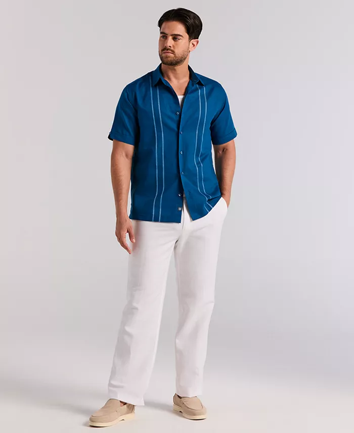 Men's Short-Sleeve Panel Button-Front Linen Camp Shirt - thumbnail 7