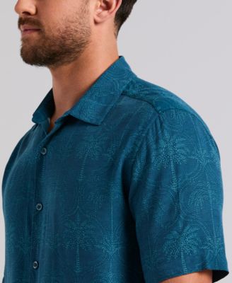 Men's Medallion Palm Print Short-Sleeve Button-Down Shirt