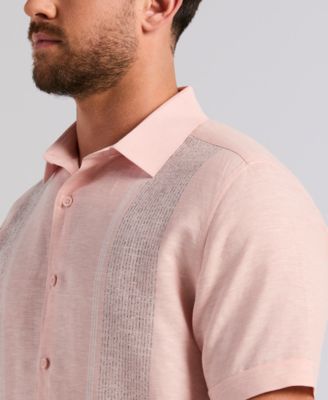 Men's Cross Dye 2-Pocket Short-Sleeve Linen-Blend Guayabera Shirt