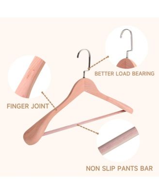 Wooden Suit Hangers with Pants Bar for Women's Clothes, 16-Inch Wide Shoulder Solid Wood Coat Hangers for Jackets, Shirts, Trousers
