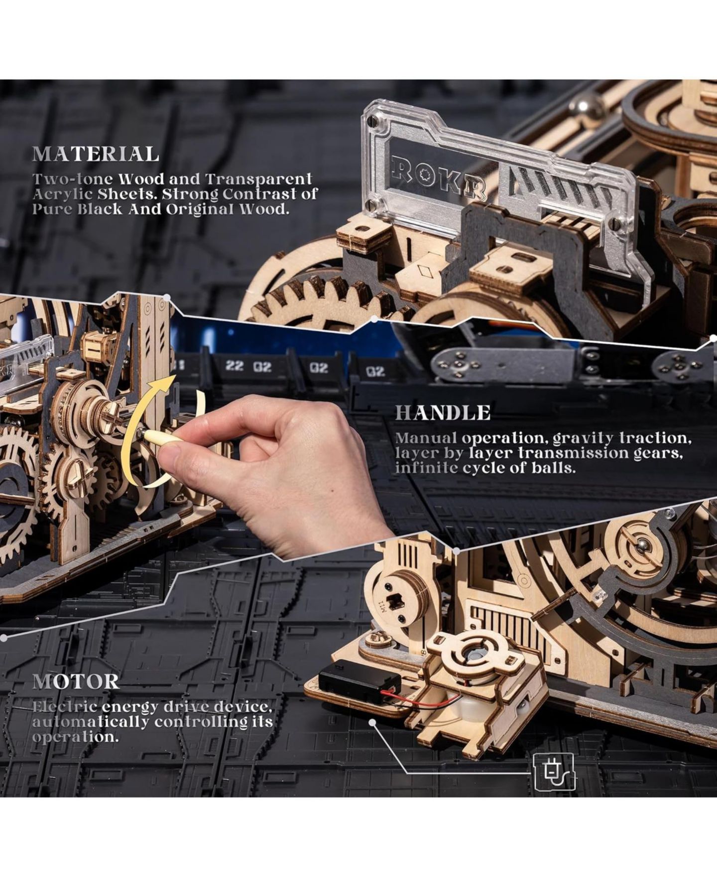 Детский конструктор Robotime Marble Spaceport 472-Piece Wooden Dual Drive Marble Run Building Set, Ages 14+ — фото 2