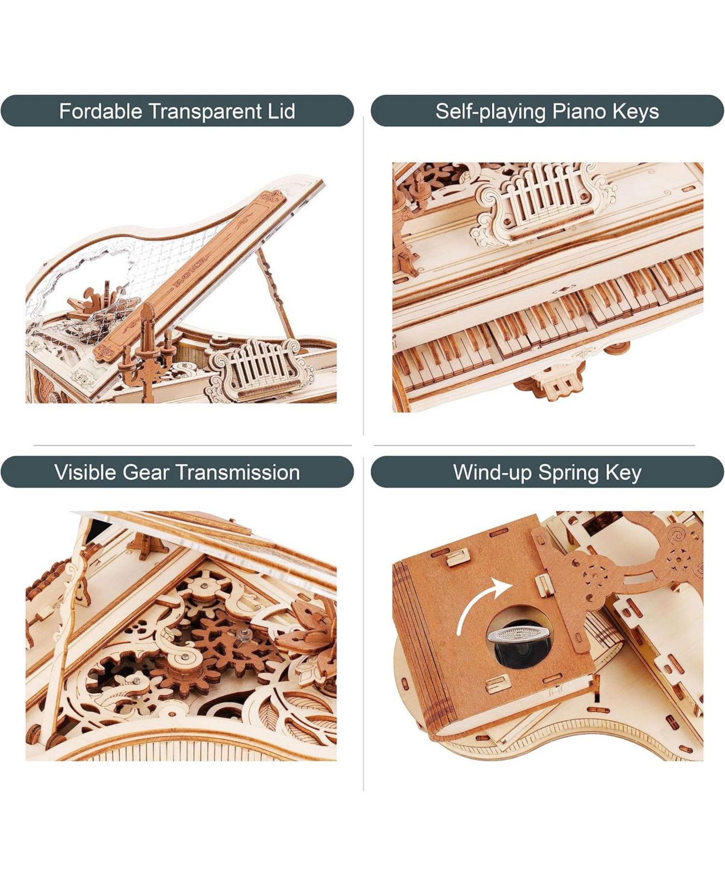 Детские конструкторы Robotime Magic Piano AMK81 223-Piece 3D Wooden Puzzle, Ages 14+ — фото 4