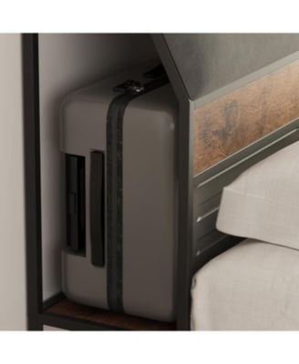 Queen Size Bed Frame with Ergonomic Headboard and Charging Station, Upholstered Platform Bed, Metal Industrial Bed Frame with 4 Storage Drawers