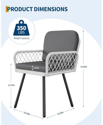 Patio Dining Chairs Set of 4 with Black Metal Frame & White Hand-Woven Rattan, Porch Armchairs with Cushion for Indoor, Garden, Balcony, Deck