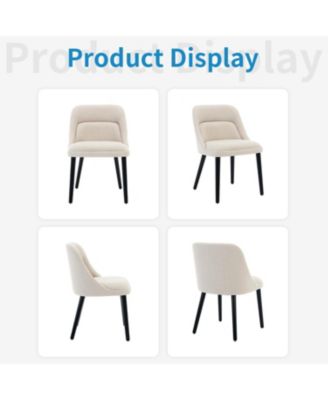 Set of 2 Upholstered Dining Chairs, Modern Linen Fabric Accent Chairs with Wood Legs, Comfortable Side Chairs for Dining Room, Kitchen, Cafe