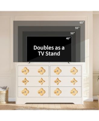 Fluted 6-Drawer Dresser for Bedroom, 47.4" Wide Wooden Chest with Large Storage & TV Stand Use, White