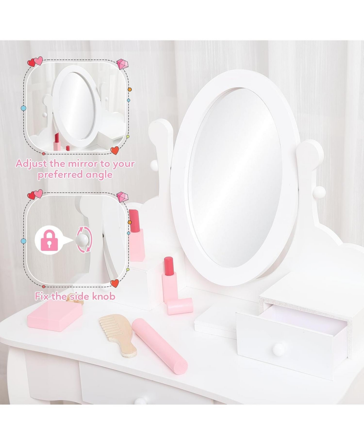 gaomon Kids Vanity Set with Mirror and Stool