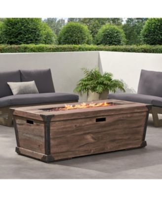 56 Inch Rectangle Concrete Gas Fire Pit Table Brown Wood Pattern 50000 BTU Outdoor Patio Propane Only